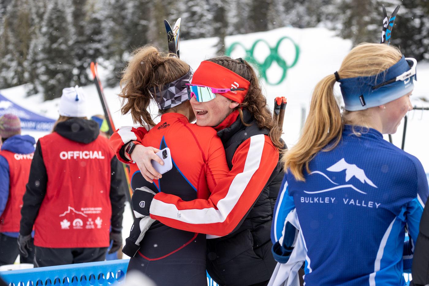 Athletes hugging after competition